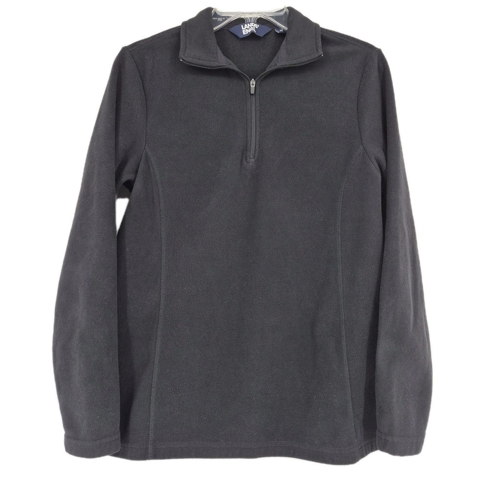 Land's End Women's Black 1/4‎ Pullover Fleece Jacket Sweater Top Sz M